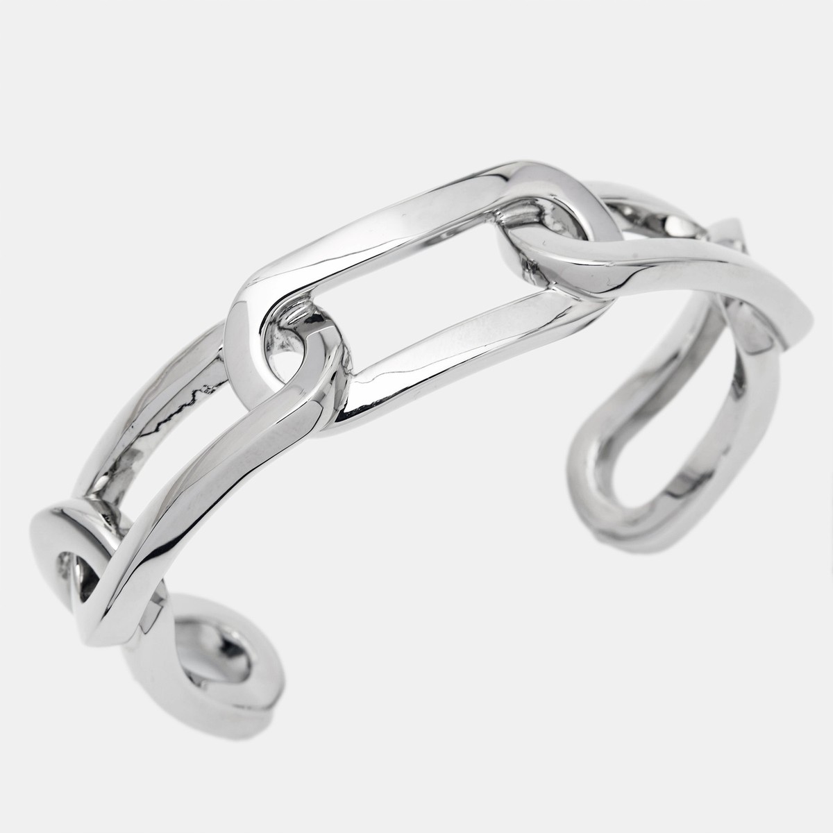 BURBERRY バーバリー silver シルバー製 チェーンブレスレット Burberry Chain Link Motif Silver Tone Open Cuff Bracelet M