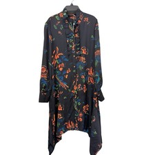 Tory Burch Cora Ruffled Belted Dress Size 8 Black Floral Print Asymmetrical Hem