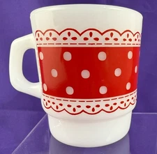 Anchor Hocking Fire King Red Polka Dot & Lace Coffee Mug