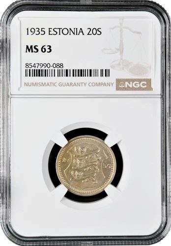 Estonia 20 senti 1935, NGC MS63, "1st Republic (Kroon) (1928 - 1940)"