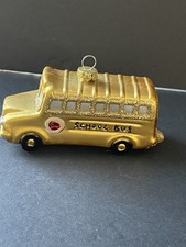 Hand Painted Blown Glass Christmas Ornament Yellow School Bus Holiday Decor