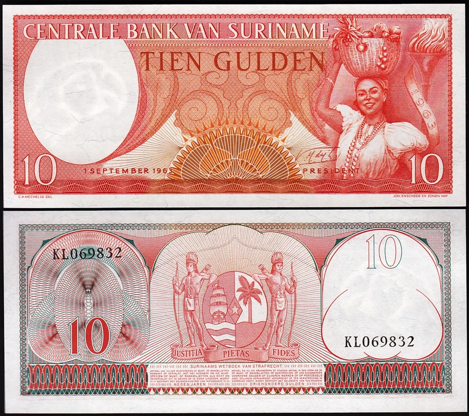 Surinam, Suriname 10 Gulden 1963, UNC, BUNDLE, Pack of 100 PCS, P-121 - Image 3 of 4