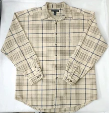 Vintage Structure Plaid Waffle Grid Flannel Shirt Mens XL Beige 100% Cotton 90s