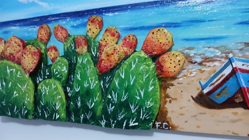 Quadro Dipinto a mano, Mare, Spiaggia, Sicilia. - Foto 6 di 9