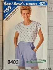 Vintage 1989 See & Sew Butterick 4176 Misses Top Shorts Uncut Size 6-14 