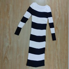 Unbranded Women Sweater Dress XS Black White Striped Knit Bodycon Excellent