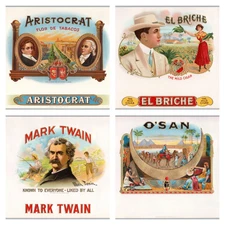 Lot of 5- Differant Vintage Embossed Cigar Box Labels. Mark Twain And More