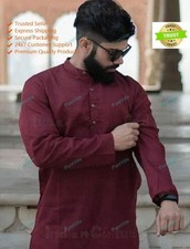 Mens Kurta Maroon Color Traditional Shirts Top Shirt Mens Wear Cotton Kurta