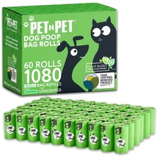 Pet N Pet 1080 Counts Green Poop Bags for Dogs, 41 Plant Based  59 PE Extra T...