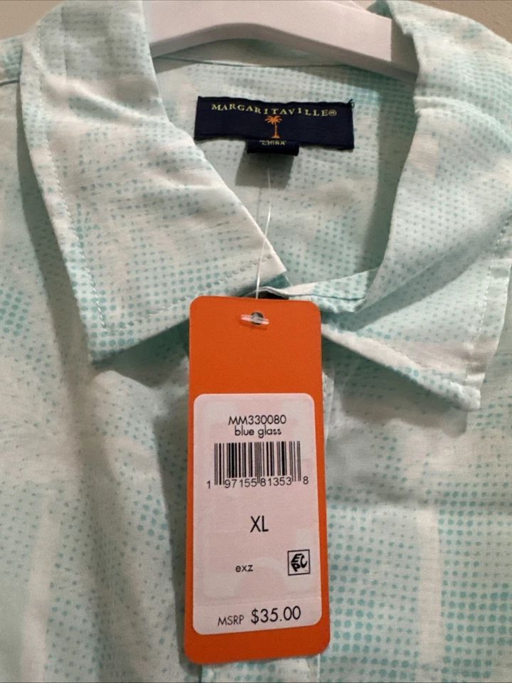 Camisa Hawaiana Margaritaville Para Hombre Manga Corta XL Azul Vidrio Nueva con Etiquetas Foto 2 de 4