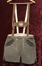 Vintage 1960s Lederhosen Shorts w/ Suspenders - Suede Size 32 - VG+