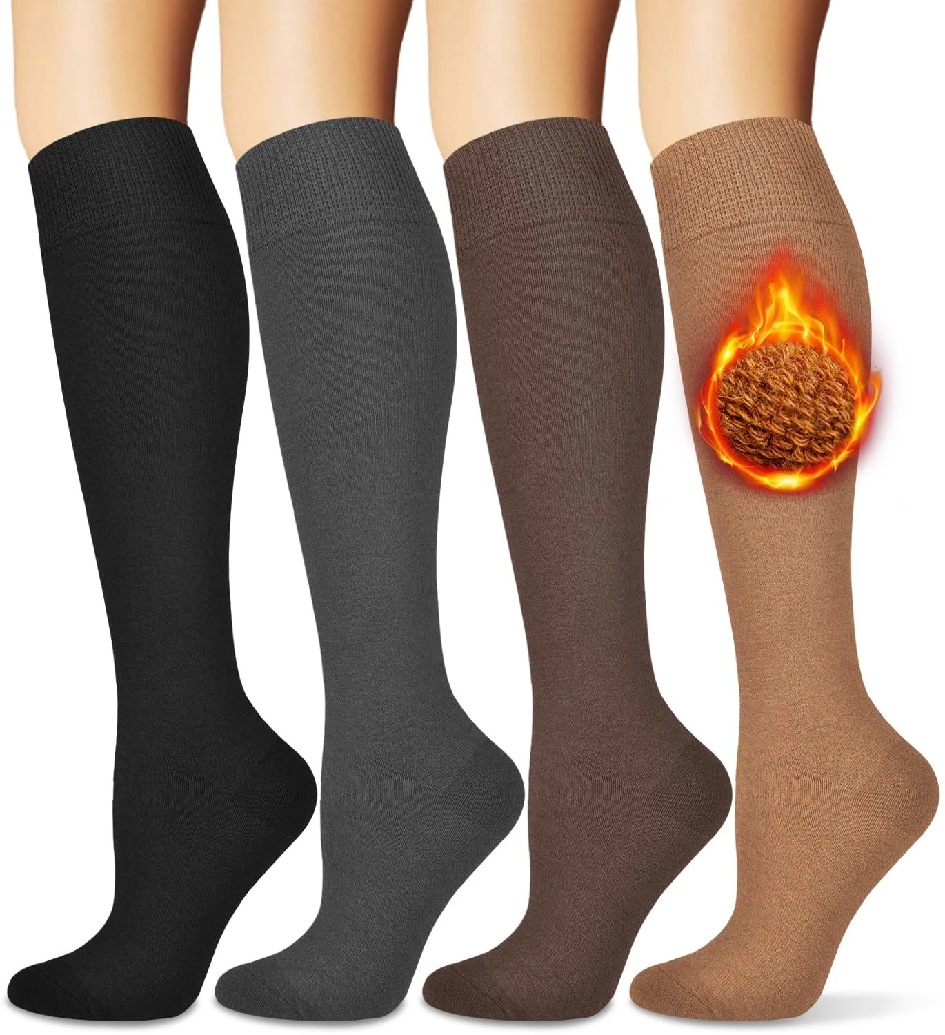 Warm Knee High Thermal Boot Socks for Winter, Athletic & Hiking, Cushioned Th...