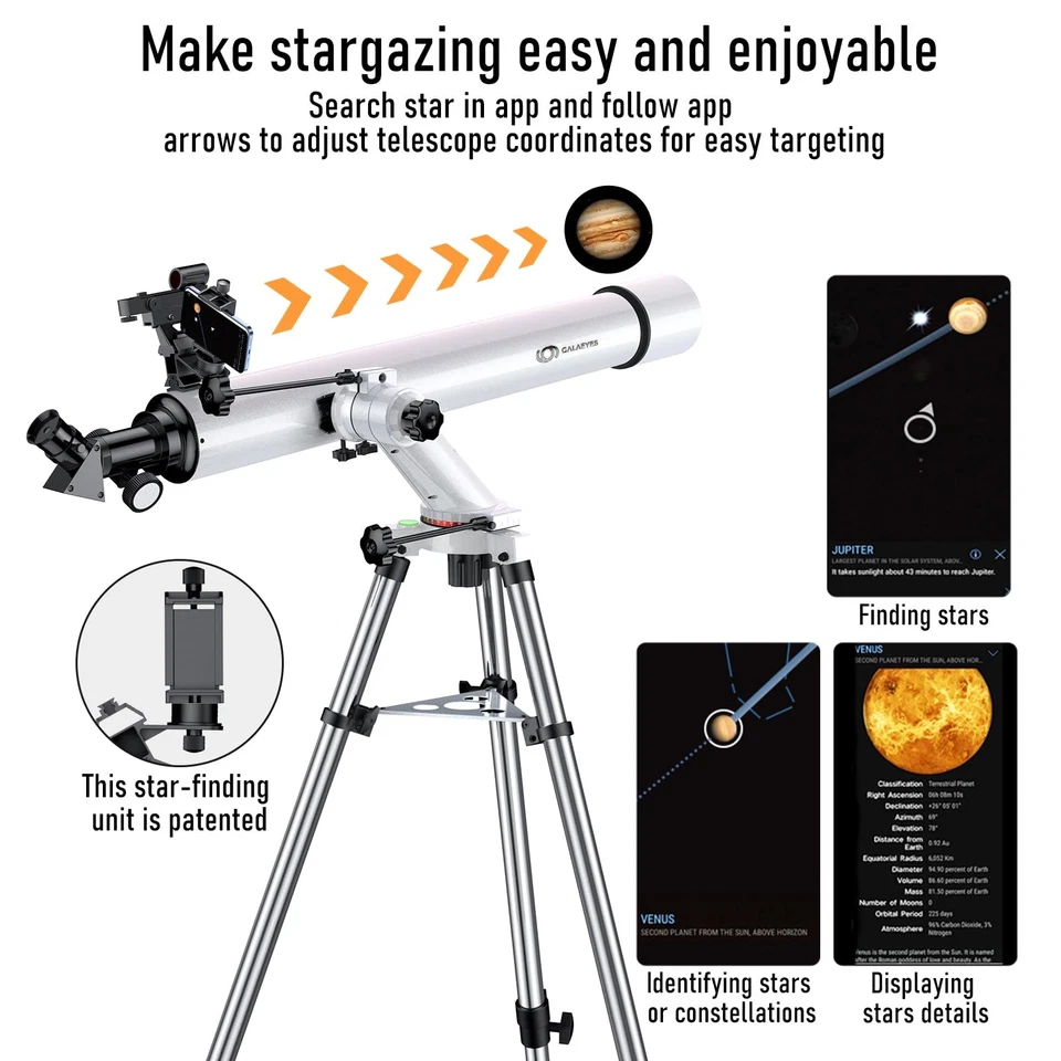 Telescopio, 100mm Apertura 900mm FL con Sistema StarFinding para iOS y Android... Foto 3 de 4