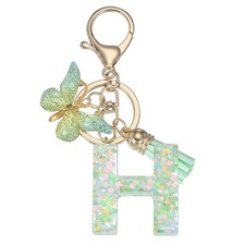 Alphabet Initial Letter Keychain Cute Charm with Tassel Butterfly Letter H Green