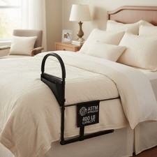 Black Bedside Safety Rails for Seniors - Non-Slip Hand Bar Storage Bag