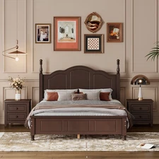 3-Piece Bedroom Set: Full Size Wood Platform Bed + 2 Nightstands
