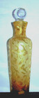 14" Hand Made Studio  Art Deco Glass Acid Etched Amber Bottle Clear Stopper — photo 1