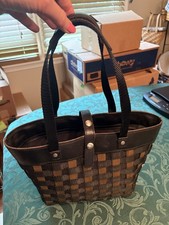 Longaberger 2007 To Go Black shoulder bag purse Leather, webbing wood EUC
