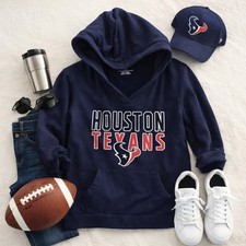 NFL Houston Texans Blue V Neck Hoodie With Pockets. Ladies Size Large.