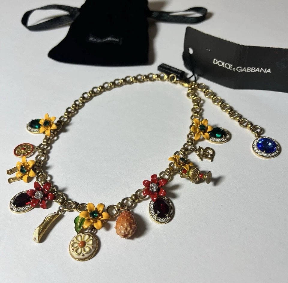 AUTHENTIC Dolce & Gabbana Women Gold Statement Lavalier Necklace Brass ITALIAN - Image 4 of 4