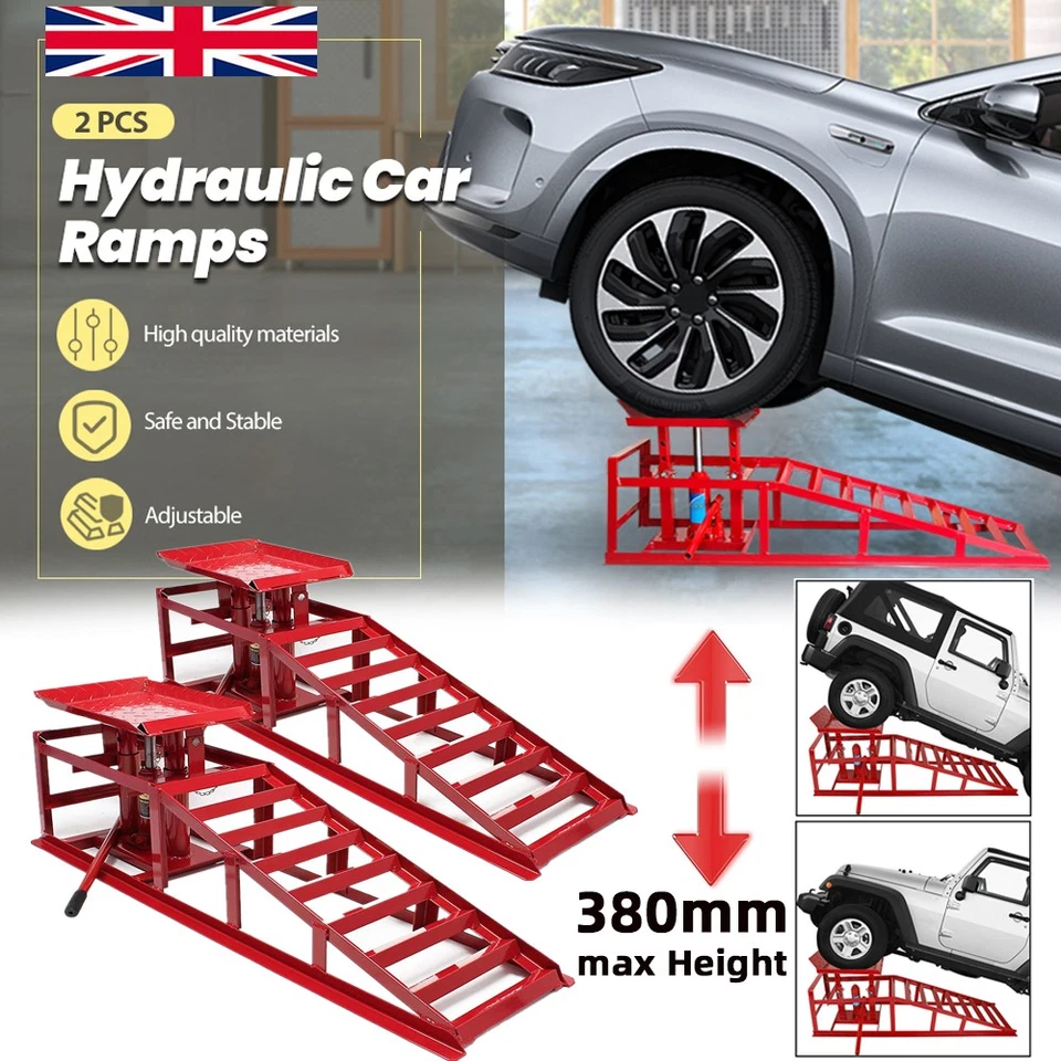 2x Heavy Duty Car Ramp Lift Height Adjustable 2+2Ton 4 Ton Hydraulic Jack Garage