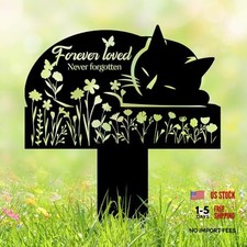 Cat Grave Marker Outdoor Memorial   12in Metal Pet Memorial Hen-gm-sleepycat