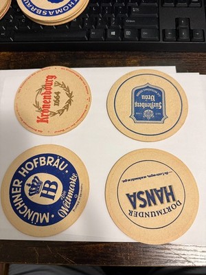 VINTAGE LOT OF 4 GERMAN/ETC BEER COASTERS ADVERTISING BREWERIANA free ship #7