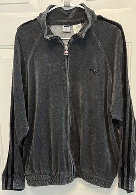 FILA Velour Tracksuit Jacket Mens M Gray Full Zip Mafia Y2K