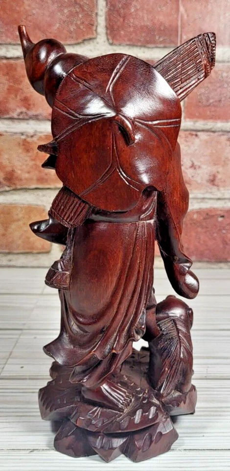 ANTIGUA ESCULTURA CHINA JAPONESA TALLADA A MANO MADERA CAZADOR COLECCIONABLE 8,5" Foto 3 de 4