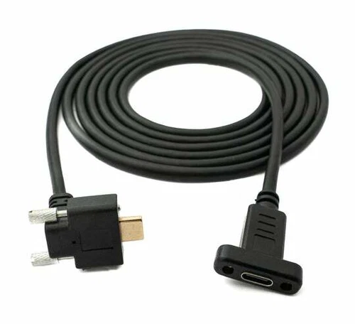 USB 3.1 Kabel 2 m Typ C Stecker zu Buchse Schraube Winkel in Schwarz