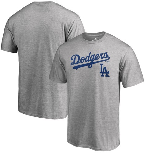 Men's Heathered Gray Los Angeles Dodgers Team Lockup T-Shirt