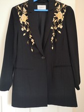 Together Black Tailored Jacket With Gold Embroidered Flowers. Size 10. Smart 