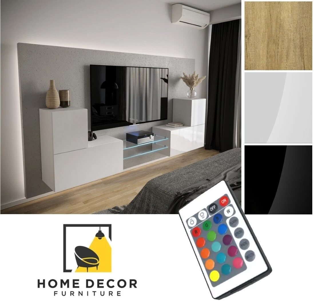 Modern TV Entertainment Furniture Wall Unit for Bedroom or Living Room RGB Led s