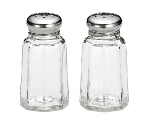 TABLECRAFT Salt & Pepper Glass Shakers 30ml Panelled with Stainless Steel Top (Set of 2)