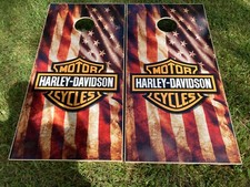 Regulation American Flag Harley Davidson Cornhole Boards W/ Bags