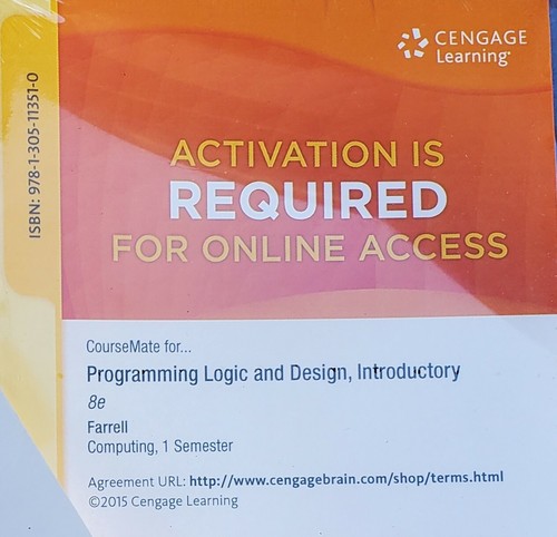 Cengage CourseMate - Programming Logic and Design, Intro, 8e, Farrel, 1 semester - 第 1/1 張圖片