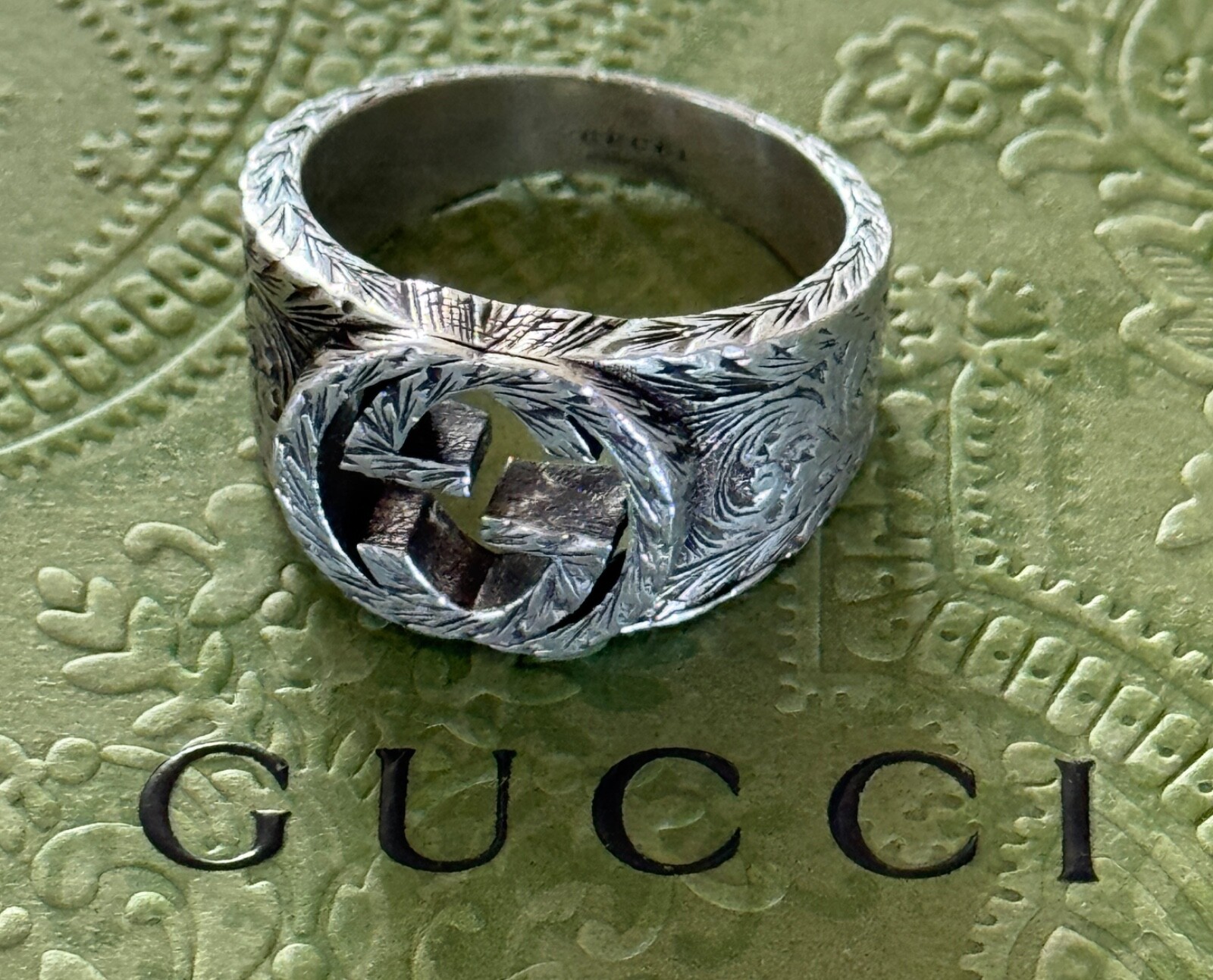 Gucci Interlocking G Logo Ring Engraved Sterling … - image 1