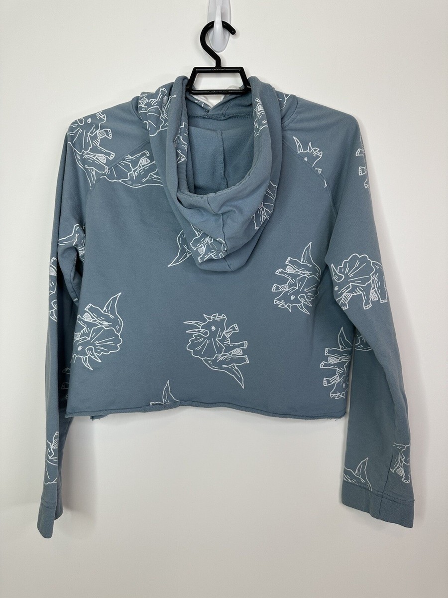 Messy Bun Just Chillin Womens XL Dinosaur Cropped Hoodie Sweatshirt Blue View 2