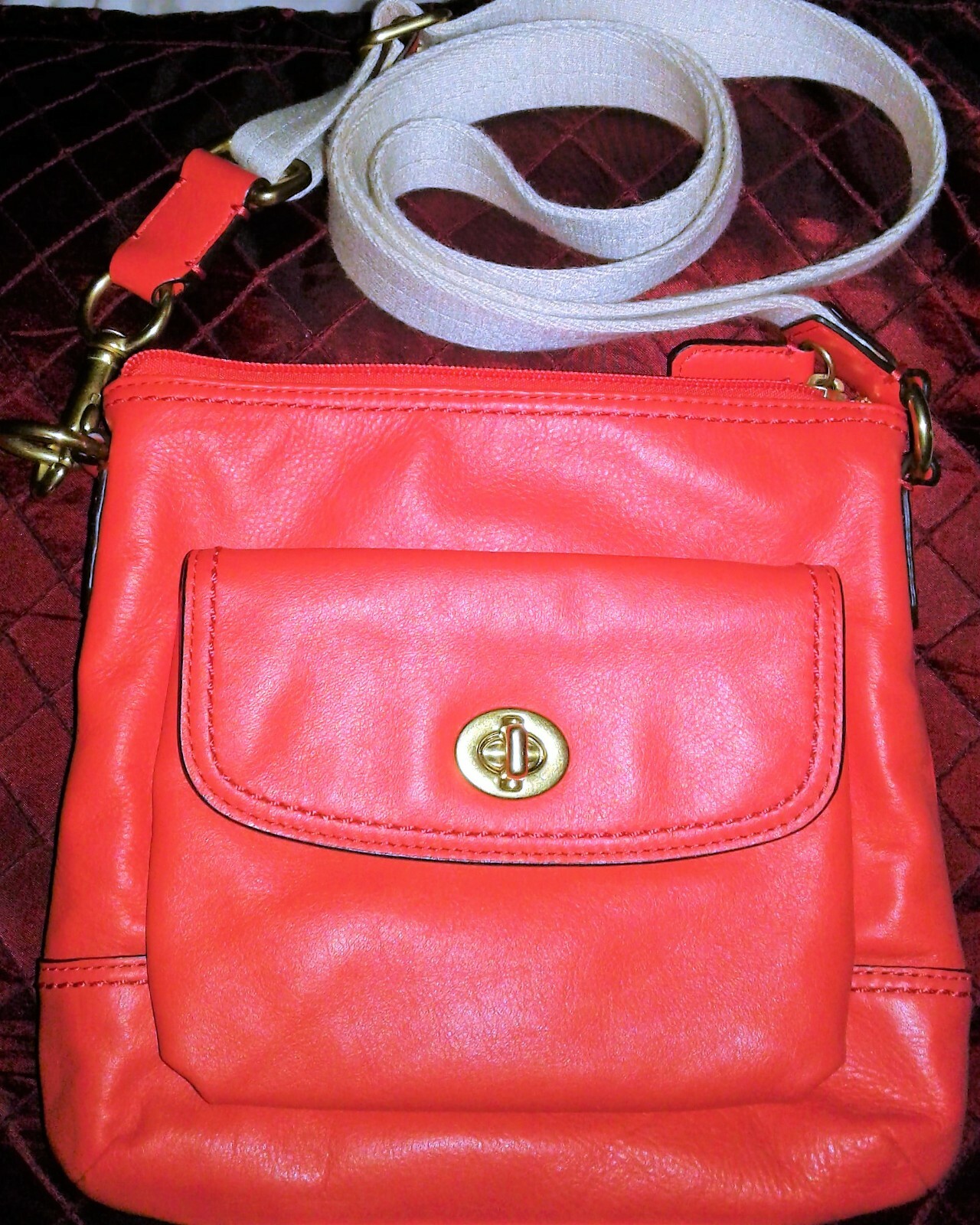 Coach Crossbody Purse Orange Leather Front Pocket Top… Gem