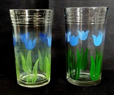 VTG  LIBBY BLUE TULIP FLOWER JUICE GLASSES 2