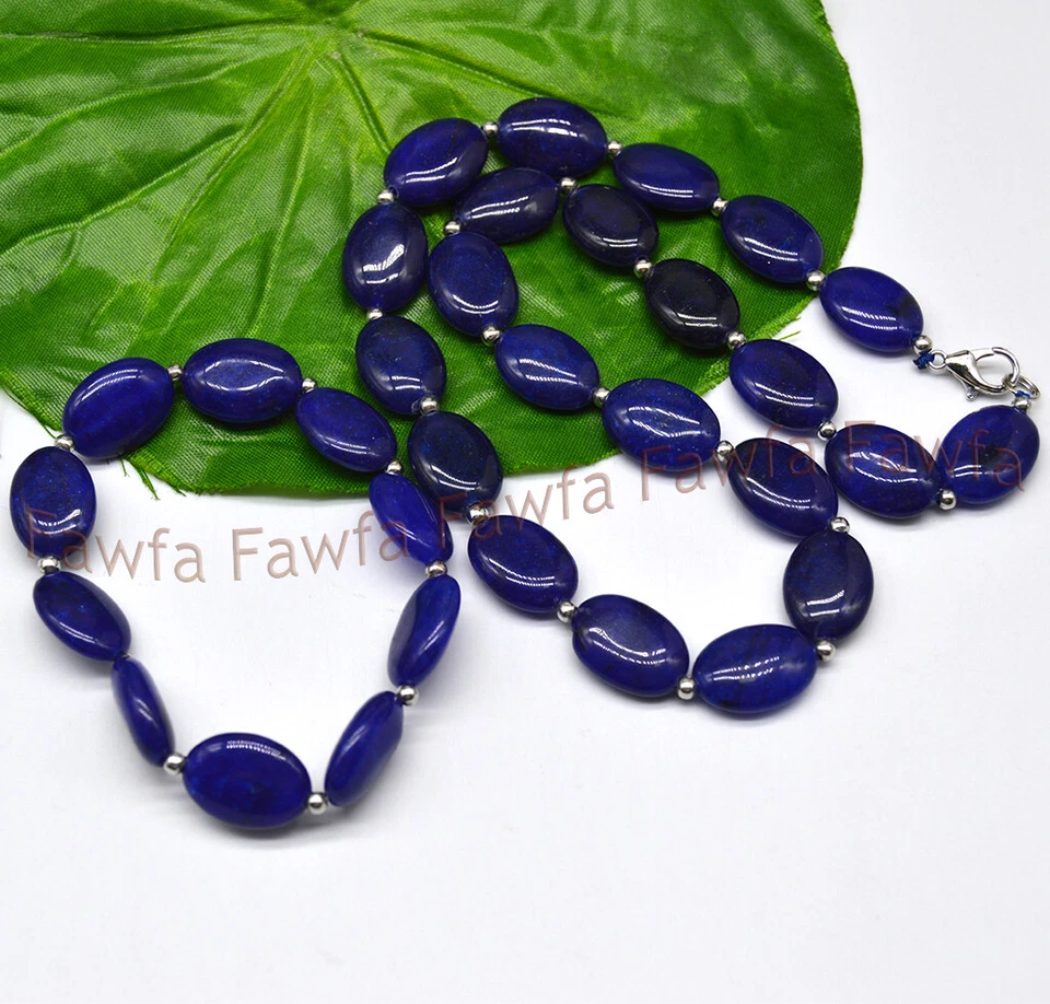 Pulsera collar cuentas espaciadoras de plata con piedras preciosas ovaladas de jade azul oscuro de 13x18 mm  Foto 2 de 4