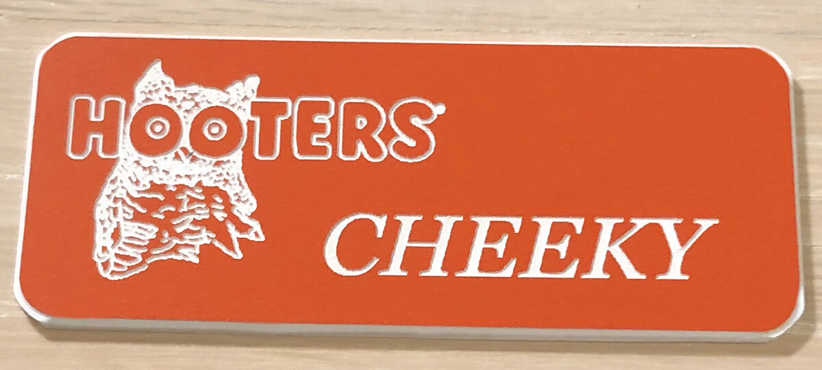 NEW~HOOTERS Girl Uniform Fun Collectible Pin Badge Tag