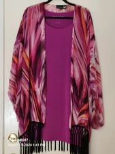 ANTTHONY DESIGN ORIGINALS SEMI-SHEER TOPPER WITH FRINGE, PURPLE, SZ 3X, NWOT