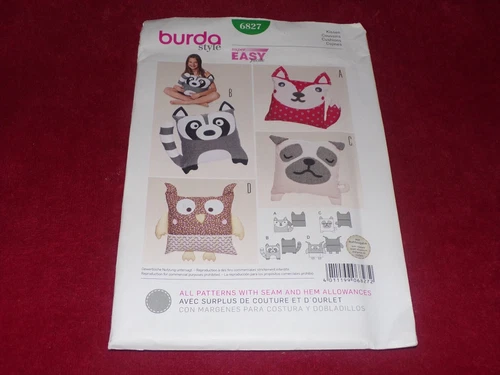 ? BURDA #6827 - EASY RACCON - FOX - OWL & DOG THROW CUSHIONS-PILLOW PATTERN FF