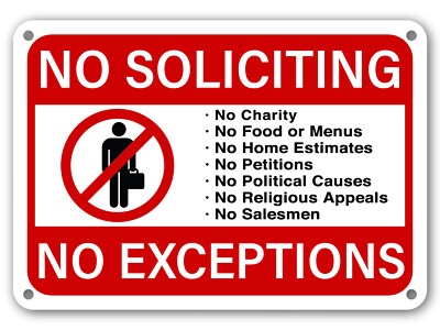 No Soliciting Sign No Exceptions Front Door Home Business Security Red ...