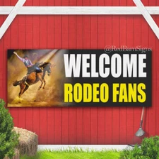 Welcome Rodeo Fans Advertising Banner Vinyl Mesh Sign Cowboys Show Bulls Horses