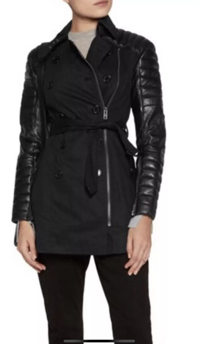 Walter baker trench clearance coat with leather sleeves