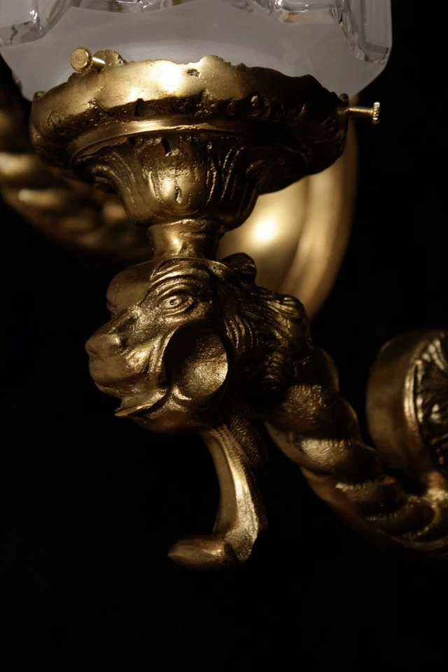  Lámpara de pared Art Deco bronce con ESCULTURA DE LEÓN hecha a mano Foto 4 de 4