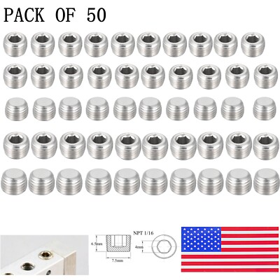 50PCS 1/16'' NPT PIPE PLUG FITTING STAINLESS STEEL INTERNAL HEX THREAD SOCKET