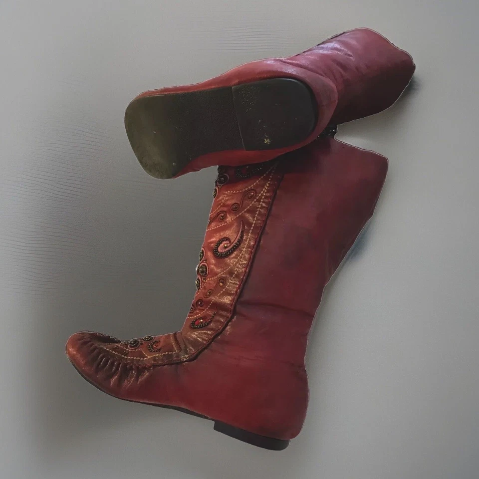 Botas Bohemian DOLLHOUSE Imitación Cuero Granate Cuentas Talla 7 Foto 4 de 4